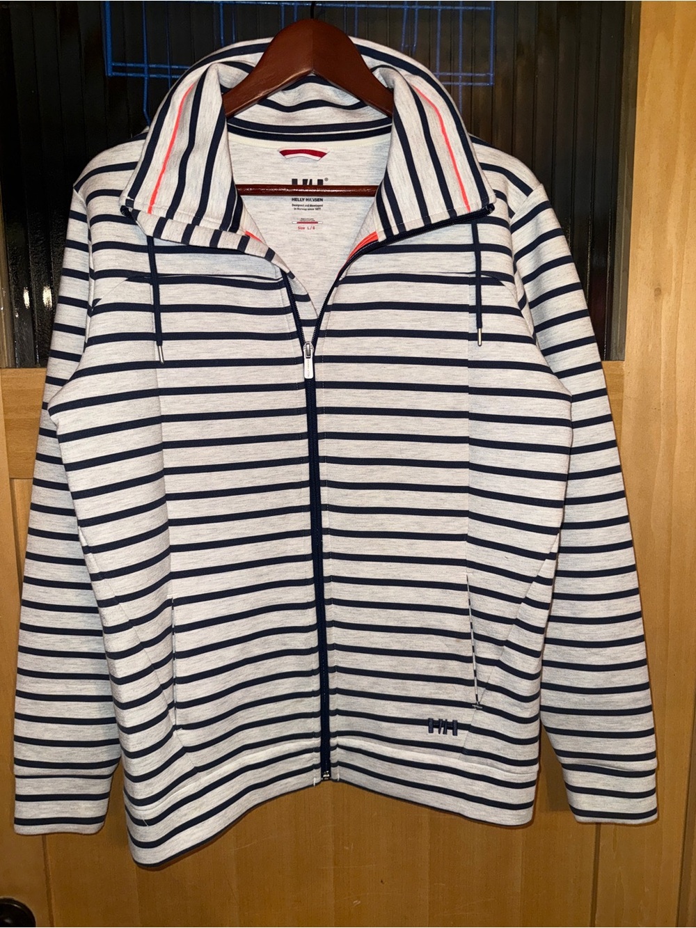 Helly Hansen Women’s Crew Fleece Jacket Navy White Stripe Full Zip Size Large